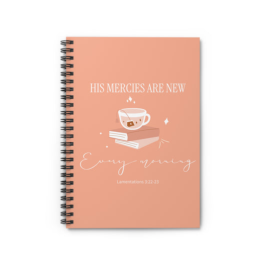 His Mercies Are New Spiral Notebook Peach — Christian Journal for Daily Devotions & Bible Study