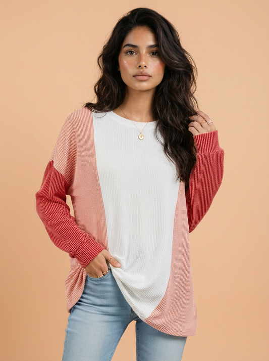 Lizzy Texture Contrast Long Sleeve T-Shirt