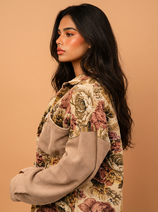 Brooke Floral Waffle Knit Patchwork Jacket