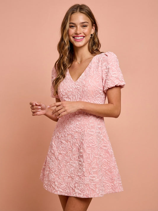 SO ME Floral Jacquard Fit And Flare Daily Mini Dress
