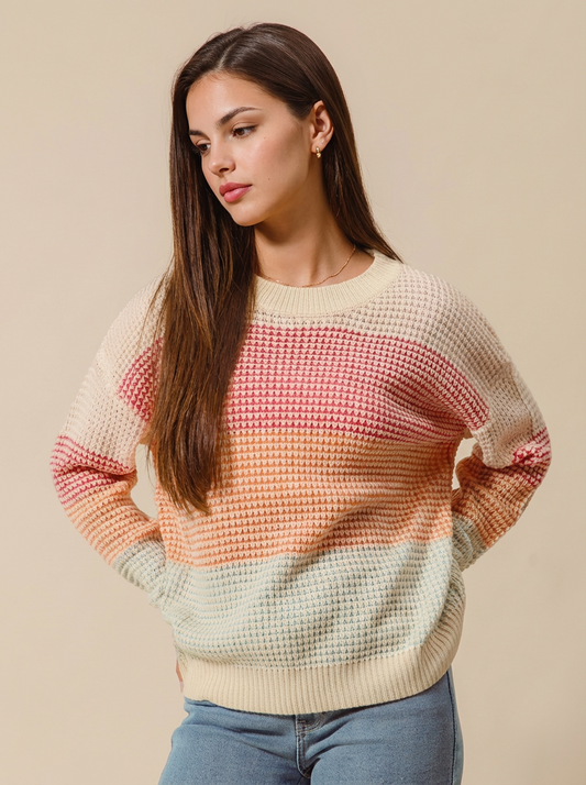 Becky Multi Color Block Long Sleeve Sweater