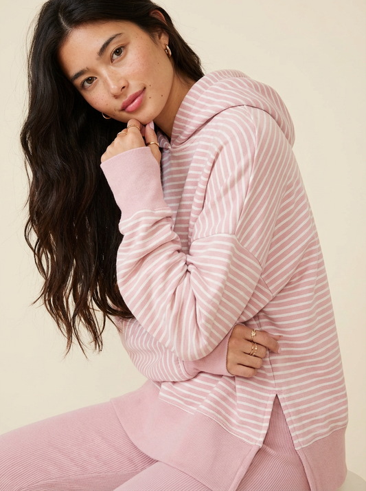 Stripe Thumbhole Side Slits Drop Shoulder Loose Fit Hoodie