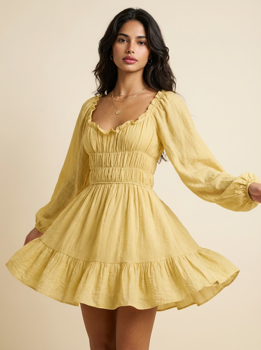 Julie Ruffled Hem Balloon Sleeve Dress