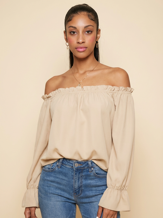 Off-Shoulder Flounce Sleeve Blouse
