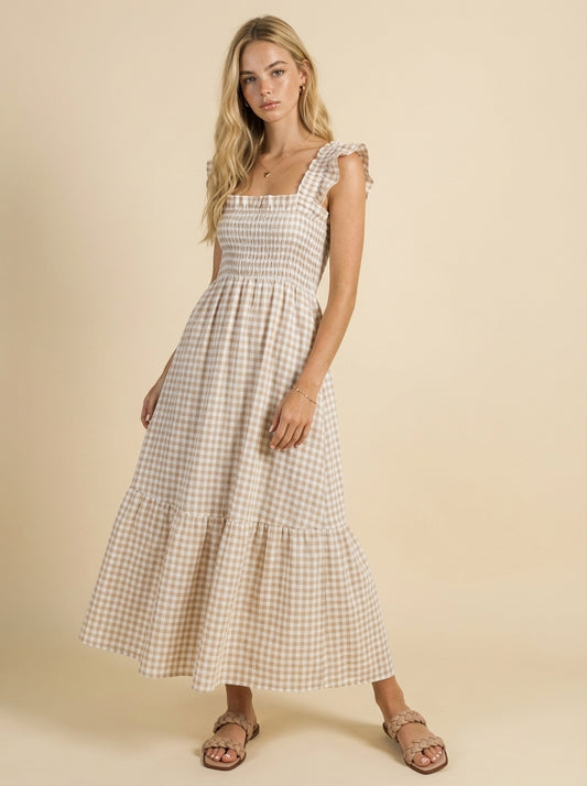 Allie Plaid Ruffle Sleeve Maxi Dress