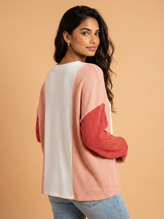 Lizzy Texture Contrast Long Sleeve T-Shirt