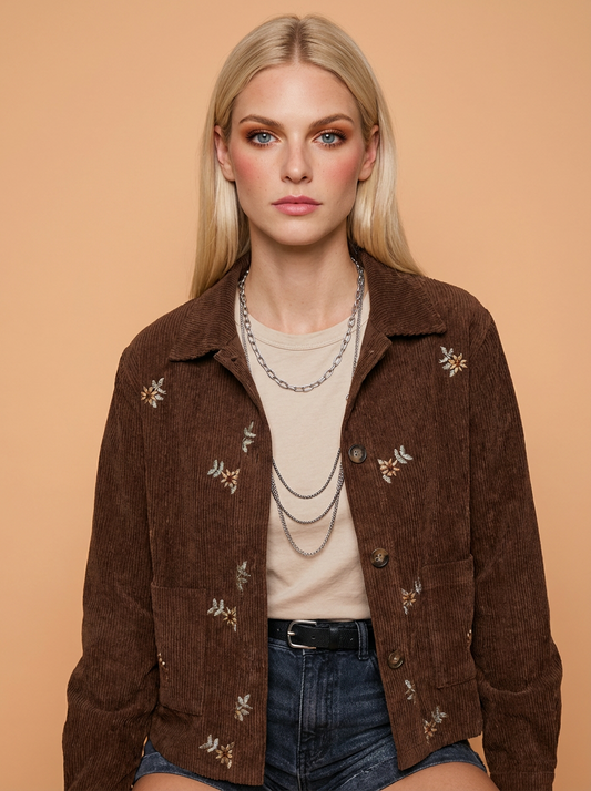 Jenny Floral Embroidered Corduroy Jacket