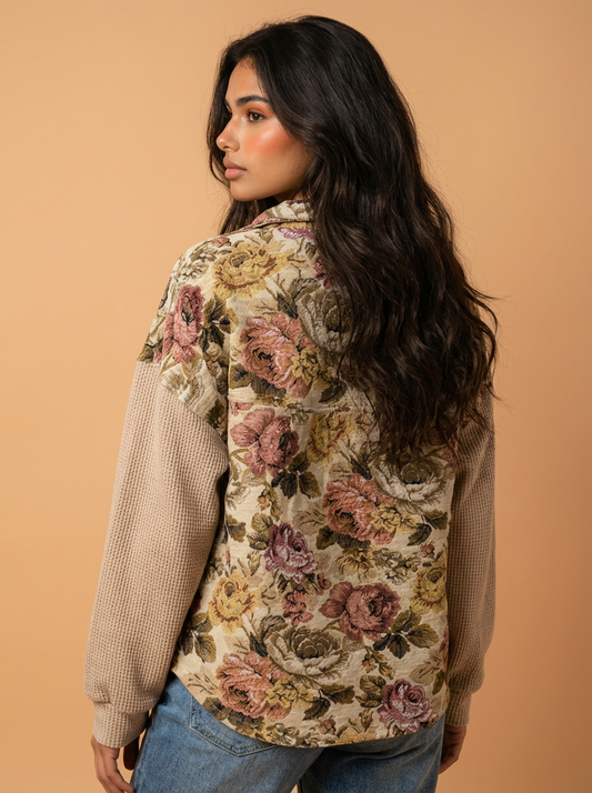 Brooke Floral Waffle Knit Patchwork Jacket