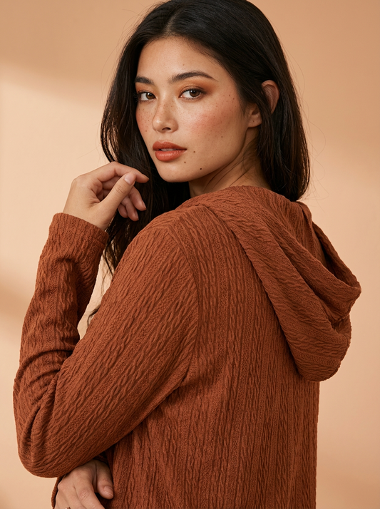 Cozy Lounge Brown Long Sleeve Hoodie Plus Size