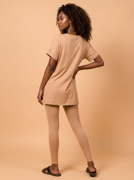 Stacy Full Size V-Neck Rolled Short Sleeve T-Shirt and Leggings Lounge Set