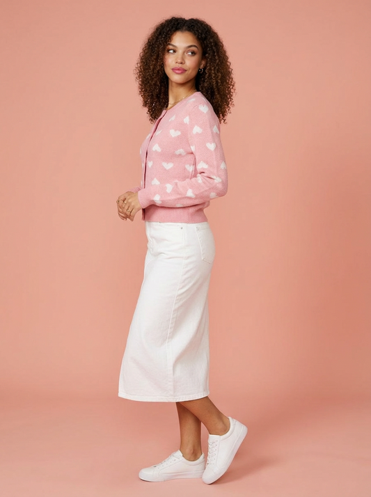 Heart Pattern Button Front Cardigan