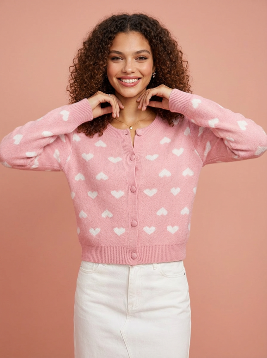 Heart Pattern Button Front Cardigan
