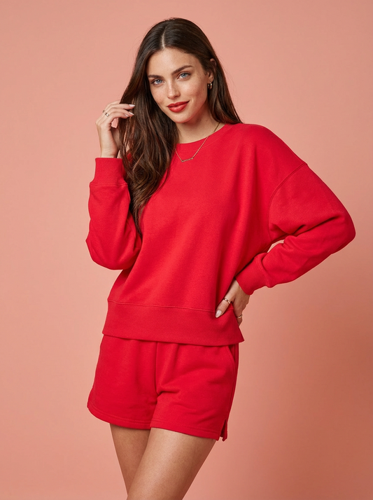 Laney Fleece Round Neck Sweatshirt and Shorts Set