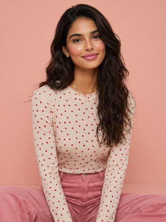 My Pretty Heart All Over Slub Rib Knit Top