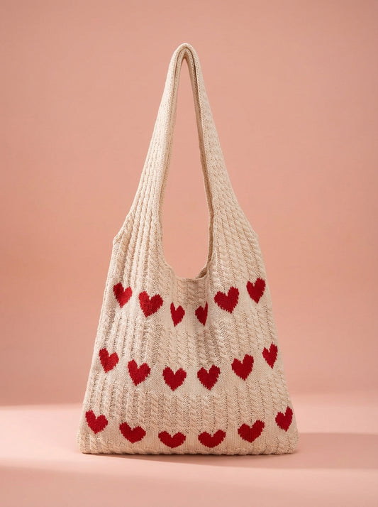 Heart Pattern Knitted Handbag