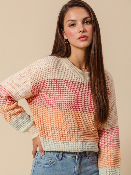 Becky Multi Color Block Long Sleeve Sweater