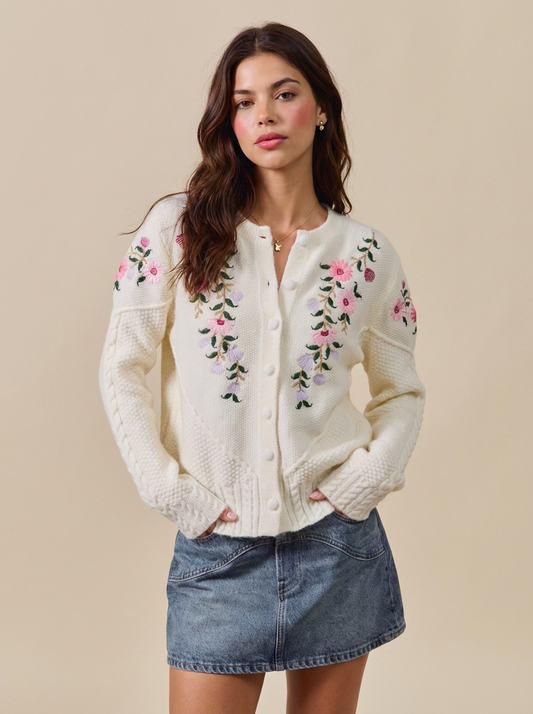 Sofia Floral Embroidered Coquette Sweater Cardigan