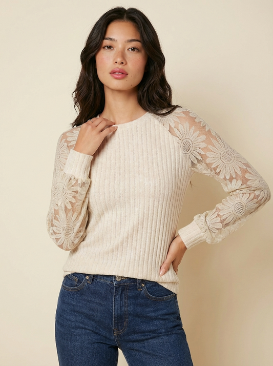 Jackie Lace Patchwork Long Sleeve Top