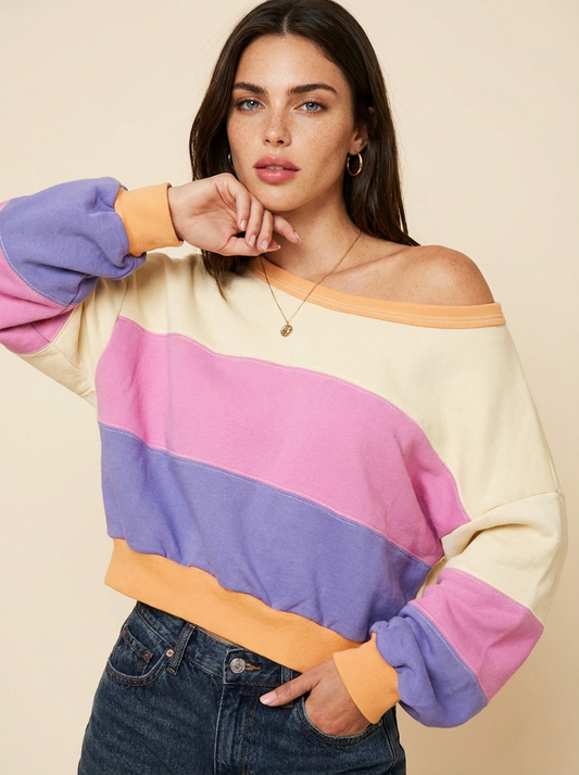 Joy Color Block Drop Shoulder Sweatshirt