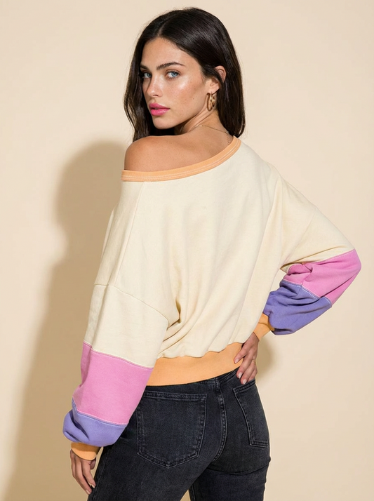 Joy Color Block Drop Shoulder Sweatshirt