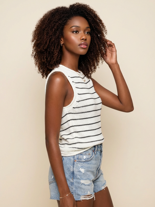 Holly Striped Round Neck Knit Tank