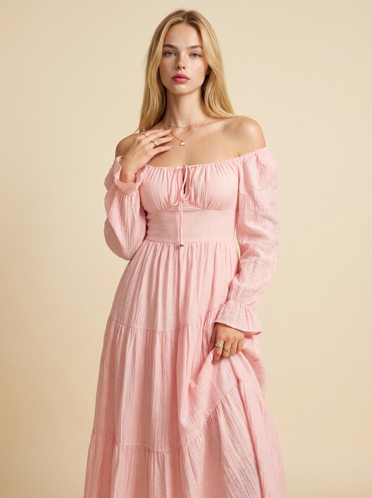 Tiered Balloon Sleeve Midi Dress