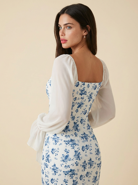 Floral Print Sweetheart Neckline Maxi Dress