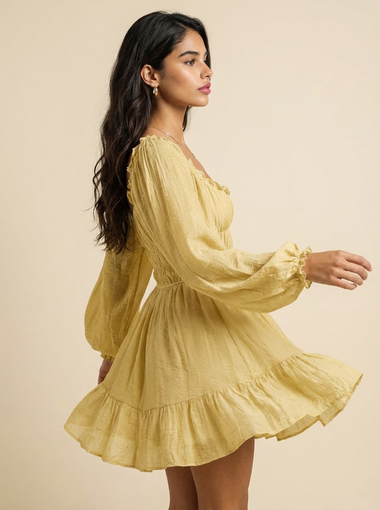 Julie Ruffled Hem Balloon Sleeve Dress