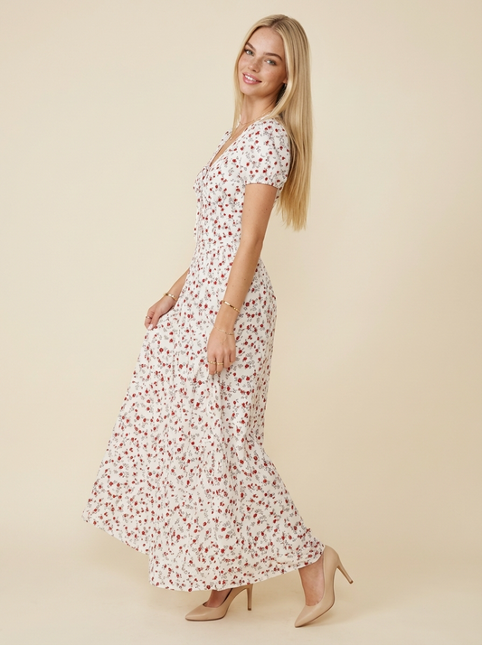 Kora Floral Print V-Neck Maxi Dress