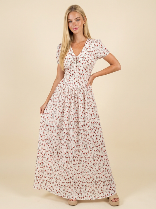 Kora Floral Print V-Neck Maxi Dress