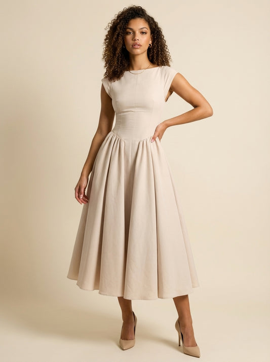 Elissa Cap Sleeve A-Line Midi Dress