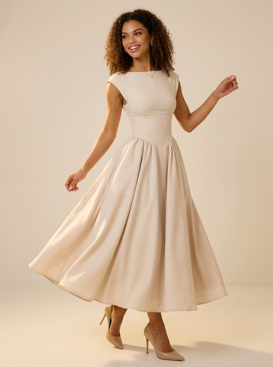 Elissa Cap Sleeve A-Line Midi Dress