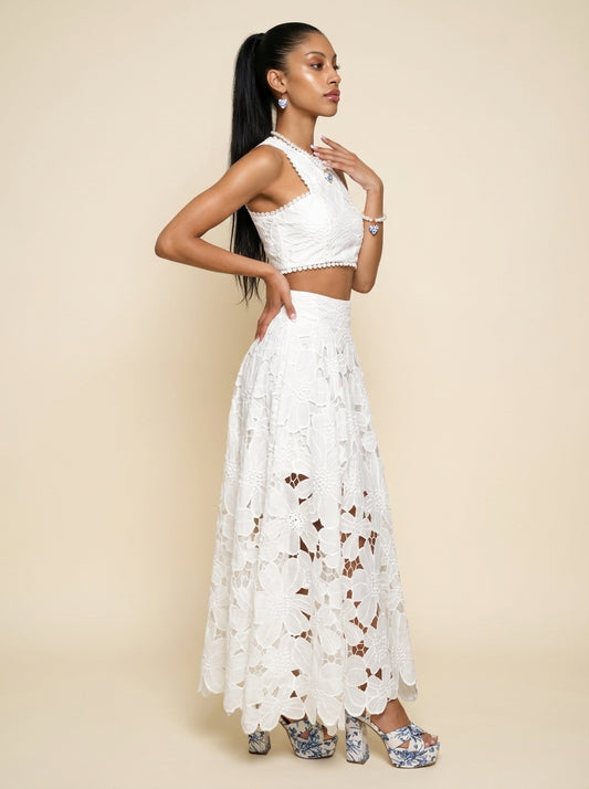 Perla Floral Lace Tank and Skirt Set
